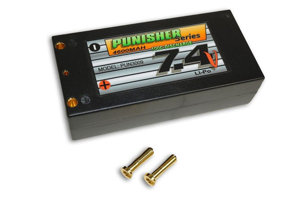 PUN3009 Punisher Series "Shorty Pack" 4600mah 100C 2cell Lipo (4mm Bullet) 7.4V Battery