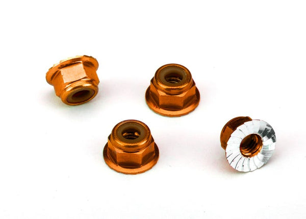 1747T Traxxas Nuts, aluminum, flanged, serrated (4mm) (orange-anodized) (4)