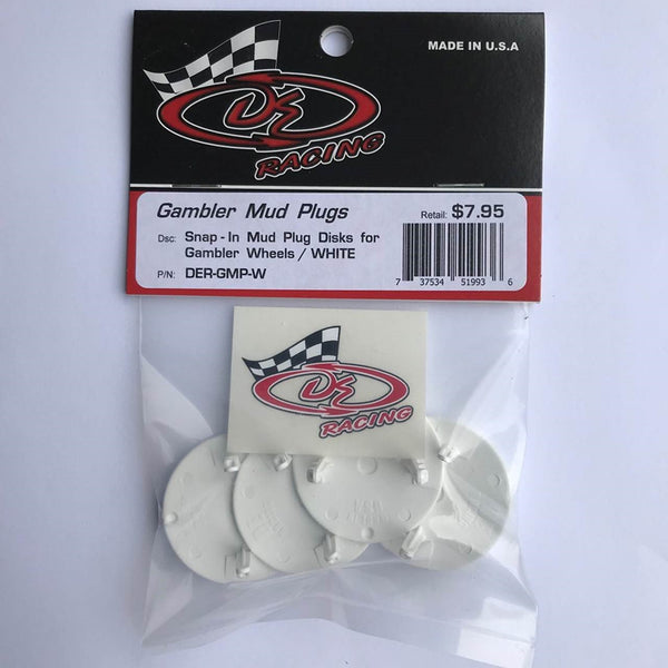 DER-GMP-W Snap-In Mud Plug Disk for Gambler Wheels White
