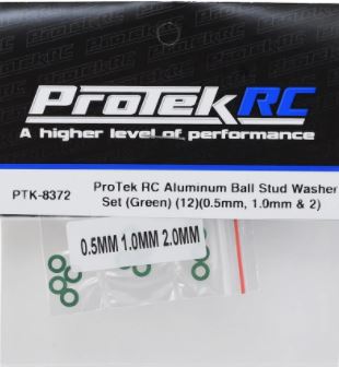 PTK8372 ProTek RC Aluminum Ball Stud Washer Set (Green) (12) (0.5mm, 1.0mm & 2.0mm)