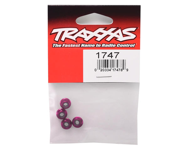 1747P Traxxas 4mm Aluminum Flanged Serrated Nuts (Pink) (4)
