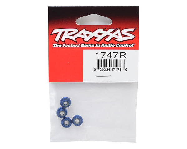 1747R Traxxas 4mm Aluminum Flanged Serrated Nuts (Blue) (4)